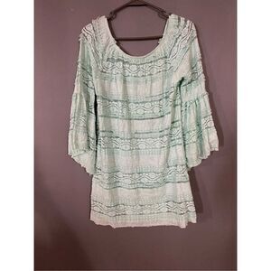 Boutique Teal Long Bell Sleeve Scoop Neck Lace Tunic Size Small